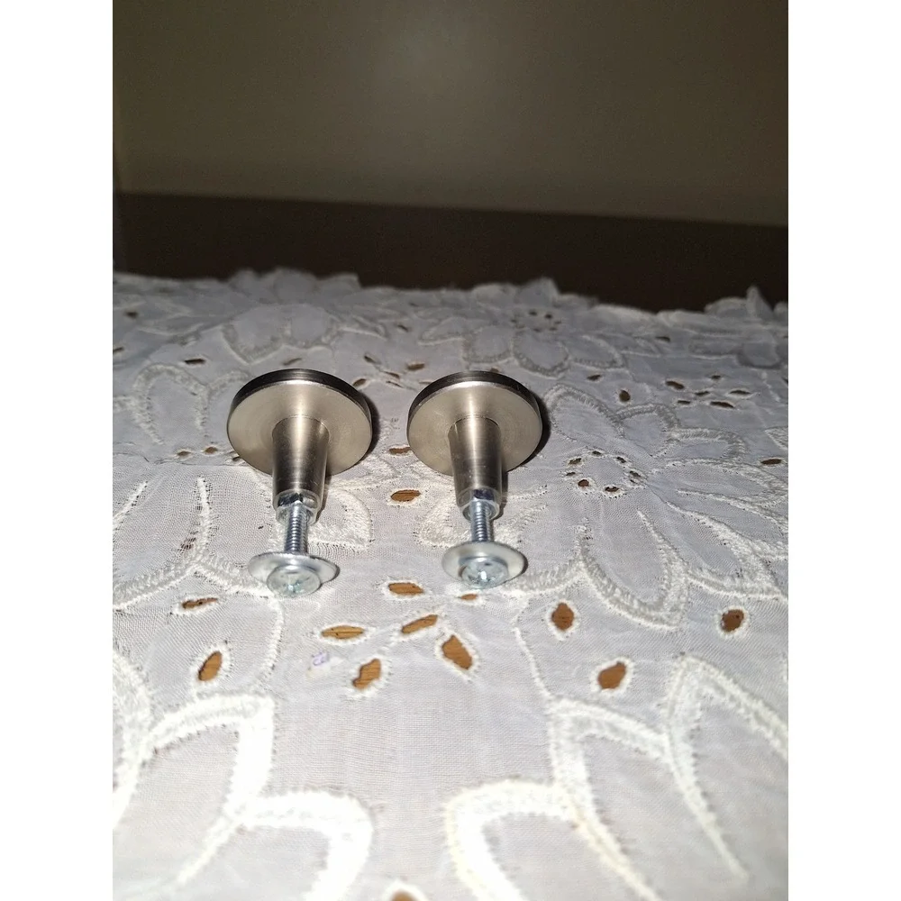 Set of 2 Round Marbled Gray Cabinet Knobs Brushed Nickel Decorative Drawer Pulls